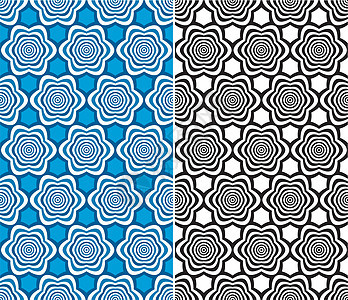 无缝裁缝花类模式灰阶设计元素同心蓝色插图图片