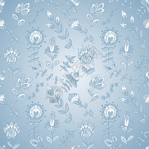 带花朵的无缝纹理花园滚动蓝色卷曲卡通片花瓣风格装饰品插图艺术背景图片
