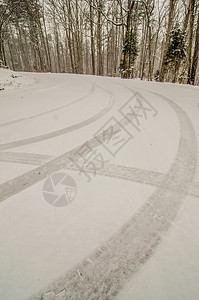 冬季暴风雨过后 雪覆盖了道路和树木城市薄片风暴图片