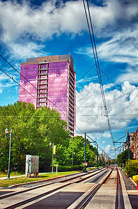 Charlotte北卡罗利纳市街道女王质量控制多云建筑学数控天空建筑物粉色街道山猫图片
