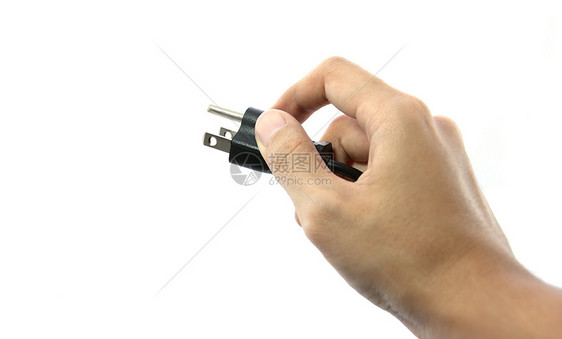 手握插头接线中性居住活力插座电脑力量连接器电缆白色图片