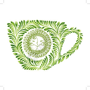 装饰品茶杯茶碗民间杯子涂鸦叶子树叶太阳植物作品水彩图片