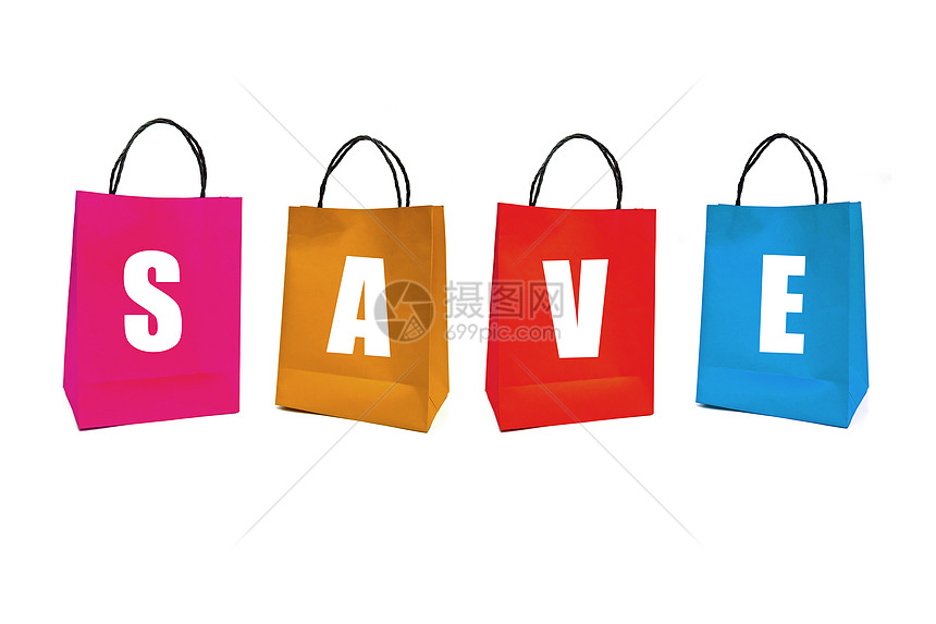 白背景上的彩色纸袋店铺购物中心标价零售礼物销售女人盒子图标商品图片