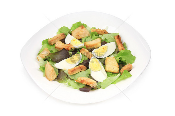 凯撒沙拉加鸡蛋小吃食物蔬菜果汁白色美食叶子午餐绿色盘子图片
