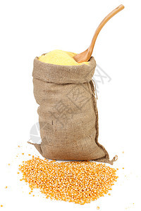 有玉米和面粉的垃圾袋稀饭收成饲料种子木头节食粮食宏观棒子解雇图片