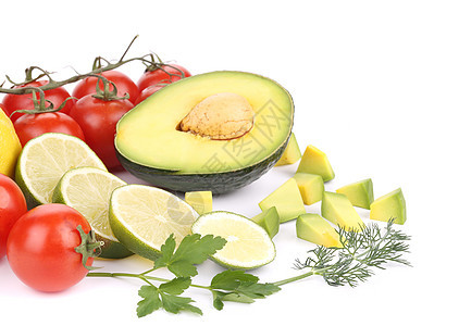 有蔬菜和柑橘的阿沃卡多香菜黄色茴香白色食物健康柠檬片段绿色石头背景图片