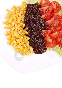 豆沙拉蔬菜沙拉玉米黄色盘子胃地红色大部分图片