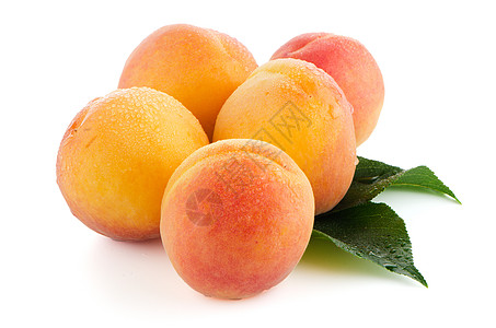 甜蜜桃子和叶子白色宏观阴影橙子剪裁甜点水果工作室农业图片