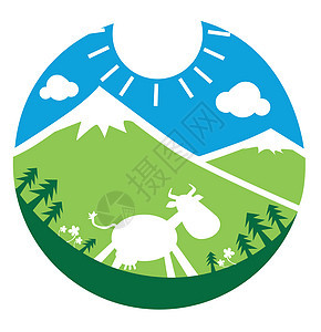 牛牛图标绘画产品插图白色标签动物生产牛肉蓝色农场图片
