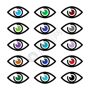 眼睛颜色显示图标集  矢量图标集验光医生考试瞳孔插图配镜师一部分眼镜紫色镜片图片