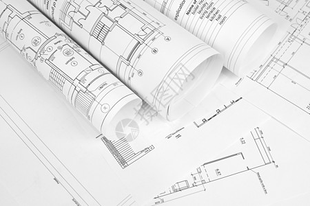 建筑图画的卷轴文书测量汽车工作计算机蓝图房子工程插图计算器图片