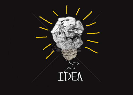 构思概念 纸质灯泡比喻 作为好主意纸球插图水平草图浪费摄影创新动机商业黄色图片