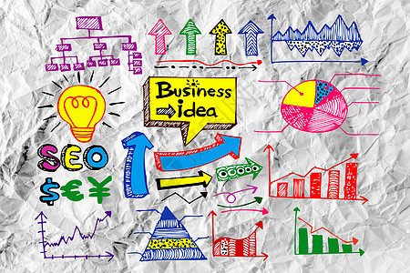 圆纸上商业图标集设计概念设计图案头脑写意互联网风暴网络图表气泡进步成功金融图片