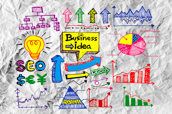 圆纸上商业图标集设计概念设计图案头脑写意互联网风暴网络图表气泡进步成功金融图片