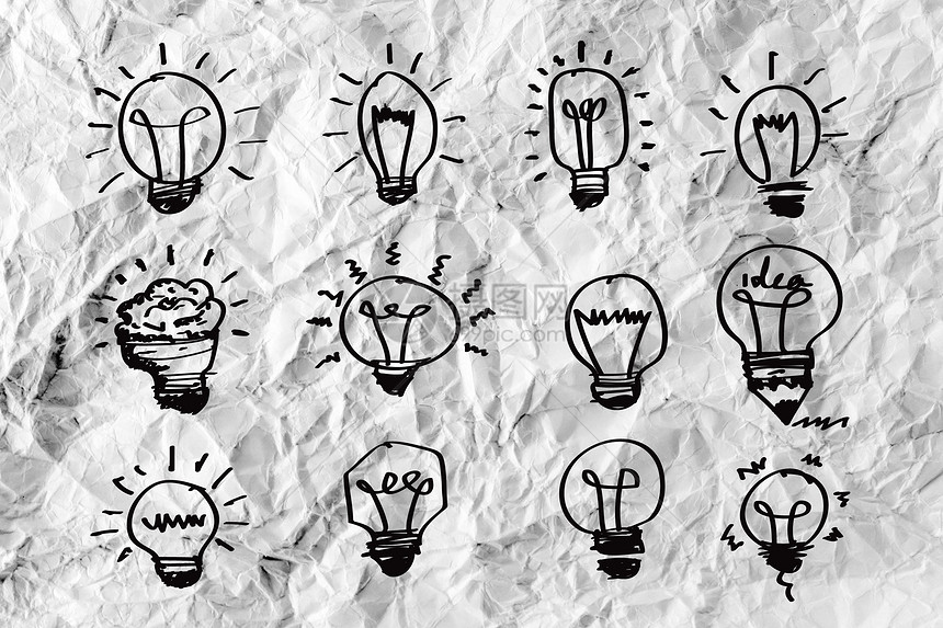 圆包纸上的概念概念概念灯泡玻璃商业绘画思维插图头脑创新天才科学照明图片