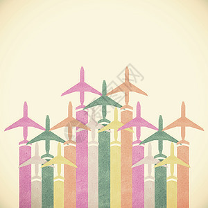 旧纸质 彩色空中飞机 以古时语调背景旅行白色翅膀空气概念运输插图创造力航班闲暇图片