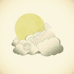 Grunge 回收的纸质月亮和云彩教育天空标签蓝色天气季节笔记材料软垫插图图片