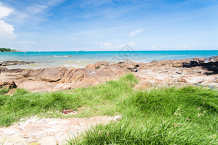 国家公园 泰尔湾Rayong石头天空蓝色地平线岩石风景边缘海滩编队海洋图片