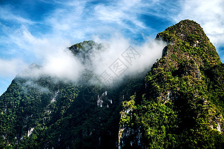 上午1 塔哈拉国家公园热带山Hao Sok国家公园Mist游客土井远足顶峰岩石风景旅行爬坡旅游森林图片