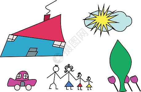 幼稚的画 我甜蜜的家和家人插图孩子艺术品房子艺术兄弟太阳孩子们绘画生活图片