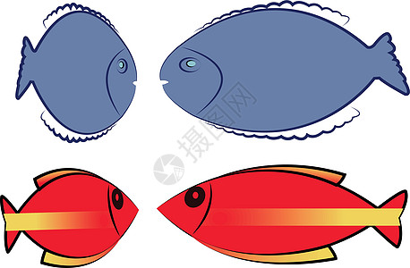 向量鱼类图标生活红色白色网络餐厅钓鱼收藏蓝色气泡食物图片