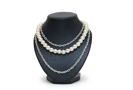 白色背景上孤立的颈部礼物珠宝项链奢华金子宝石珍珠石头手镯金属图片