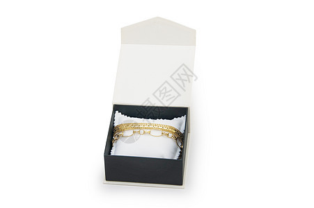 带项链的首饰盒 在白色背景上孤立财富收藏奢华宝藏珍珠古董手镯冒险宝石盒子图片