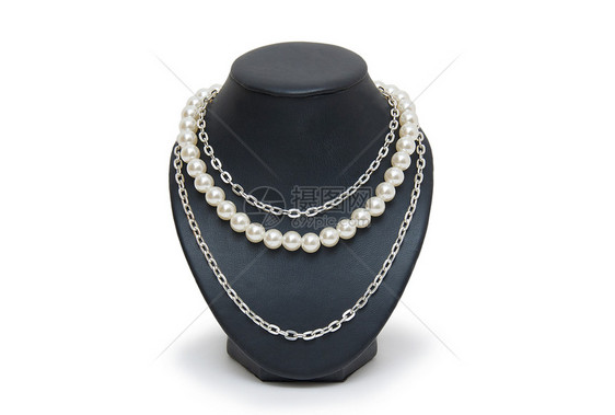 白色背景上孤立的颈部金属女性展示珠宝吊坠钻石挂坠盒宝石项链魅力图片