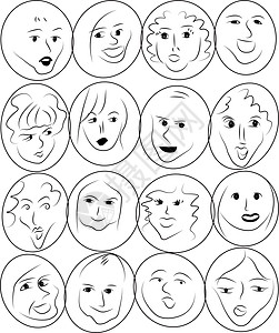 不同面孔和情绪的动画矢量图片