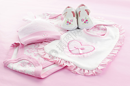 婴儿女婴的粉色婴儿衣服孩子们女孩新生孩子女性展示轨枕围兜服装连体衣图片