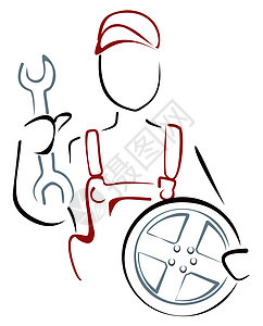 汽车修理机械插图扳手修理工工具男性服务车辆职业草图图片