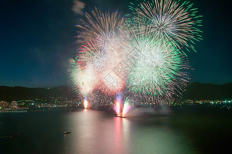 烟花显示派对蓝色节日天空天际庆典海岸城市图片