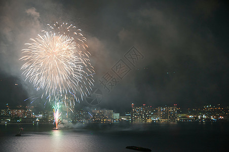 城市烟花烟花节庆典派对蓝色天际节日天空海岸城市背景