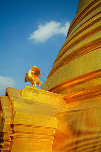 泰国的金塔地标寺庙游客佛塔艺术蓝色佛教徒太阳旅游精神热带图片