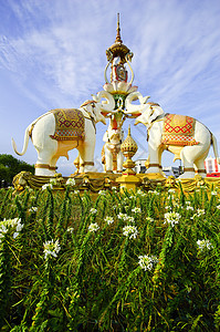 大象石像雕像泰国曼谷石头蓝色国王城市旅行假期绿色纪念碑金子佛教徒图片