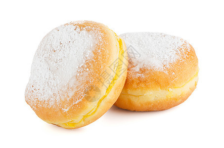 美味的甜甜圈白色传统油炸糕点馅饼蛋糕甜点小吃圆形粉状图片