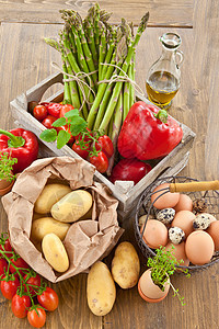 新鲜有机有机农产品杂货纸袋鸡蛋营养草药农贸市场胡椒食物生产厨房图片