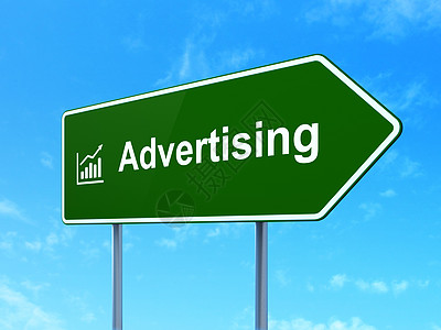 广告概念 关于路标背景的广告和增长图;道路标志背景图片