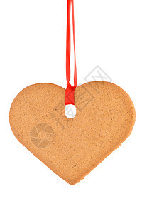 姜饼心棕色礼物红色心形饼干丝带烘焙家庭对象甜点图片