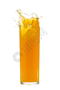 飞溅果汁橙汁花橙子早餐绿色飞溅白色果汁玻璃热带情调饮料背景