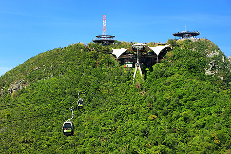 马来西亚兰卡维岛天桥电缆车海峡天空全景旅行群岛海景热带行人地标海岸图片