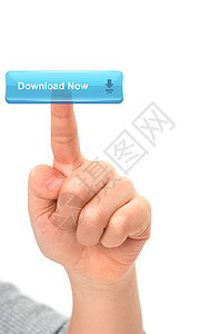 亚洲儿童手指触摸虚拟屏幕上下载按钮的亚洲儿童手指图片
