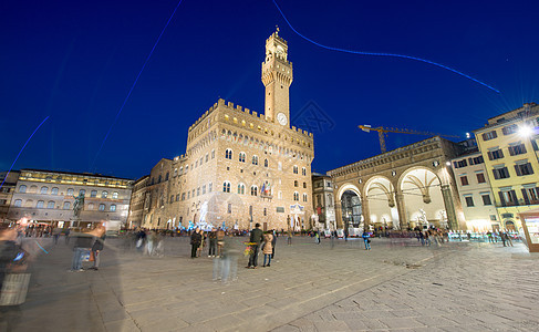 在佛罗伦萨的夜晚 广角视野地标历史旅行文化旅游宫殿建筑纪念碑建筑学广场图片