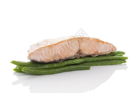 鲑鱼牛排豆子鱼片白色美食食物蔬菜活力牛扒橙子水平图片