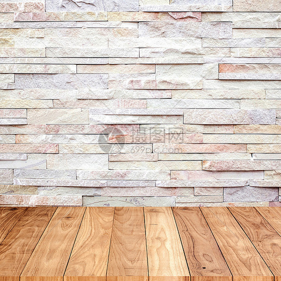 具有大理石石墙壁质料背景的木地板图片