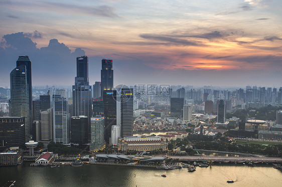 新加坡天线金融港口码头景观市中心城市天际日落中心蓝色图片