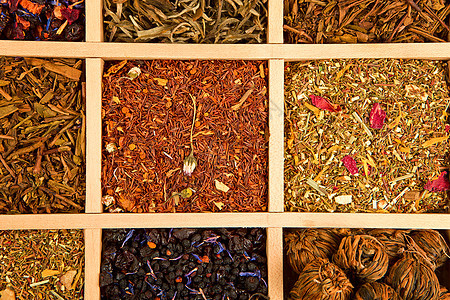 茶叶变异棕色文化树叶绿茶煎茶草本盒子草本植物花瓣宏观图片
