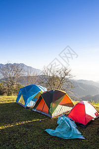 泰国清迈山北边的冬季景点泰国帐篷旅行天空蓝色气候太阳家庭阳光日落清道图片