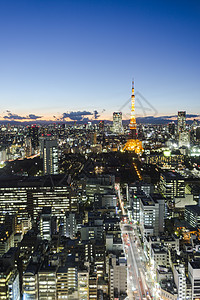 东京塔楼天线城市空间日落视图图片