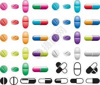 药丸 胶囊和黑白符号的病媒收集图片
